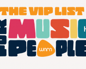 Colorful graphic logo with text The VIP List For Music People